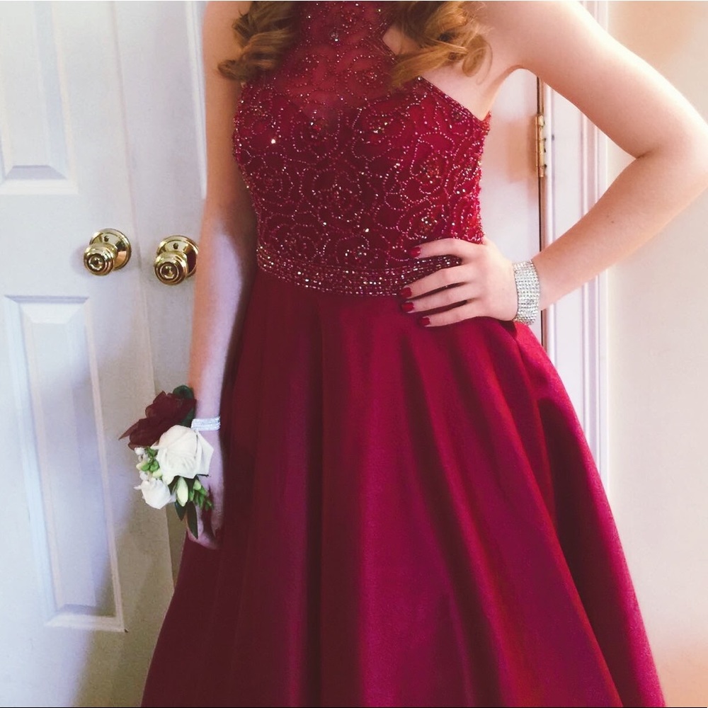 Ellie Wild Prom Dress in the color wine EW117143